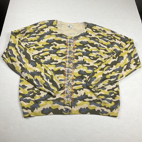 Sundance Tangier Cardigan Military Camo Button Front Embroidered Sweater Large - Picture 1 of 10